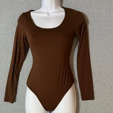 Pumiey Womens Brown Second Skin Long Sleeve Scoop Neck Bodysuit Small