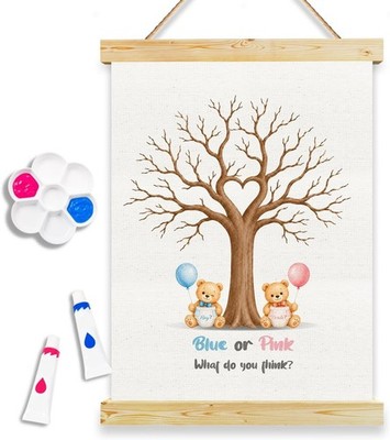 Gender Prediction Finger/ Thumbprint Tree, Blue or Pink Baby Shower Game NEW