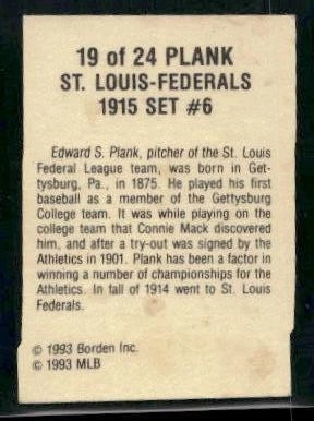 1993 Cracker Jack 1915 Replicas #6 Eddie Plank - Image 2 of 2