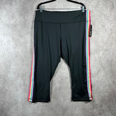 Zelos Rainbow Tape Capri Leggings Womens Size 2XL Black Training Running Gym NEW