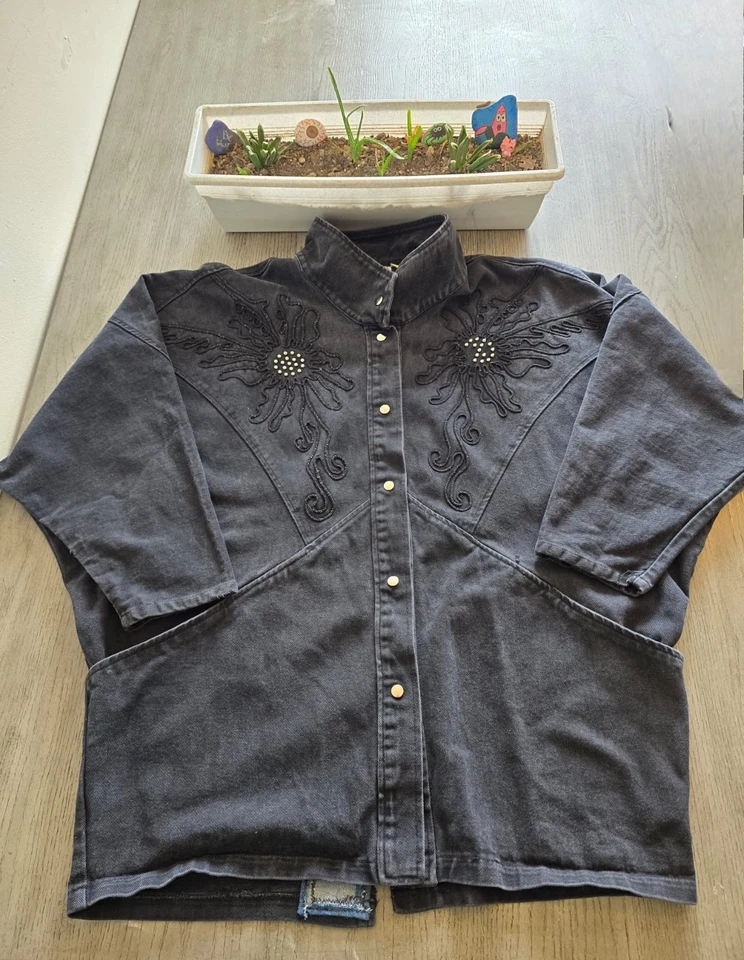 Abrigo Chaqueta De Colección Años 80 PADO Piedra Negro Dolman Sv Bordado Tachuelas Talla Grande Foto 3 de 4