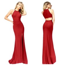 SHERRI HILL PROM DRESS Sz 0 MAXI GOWN RED EVENING SLIT SPLIT BACK GLAM GOTH SEXY