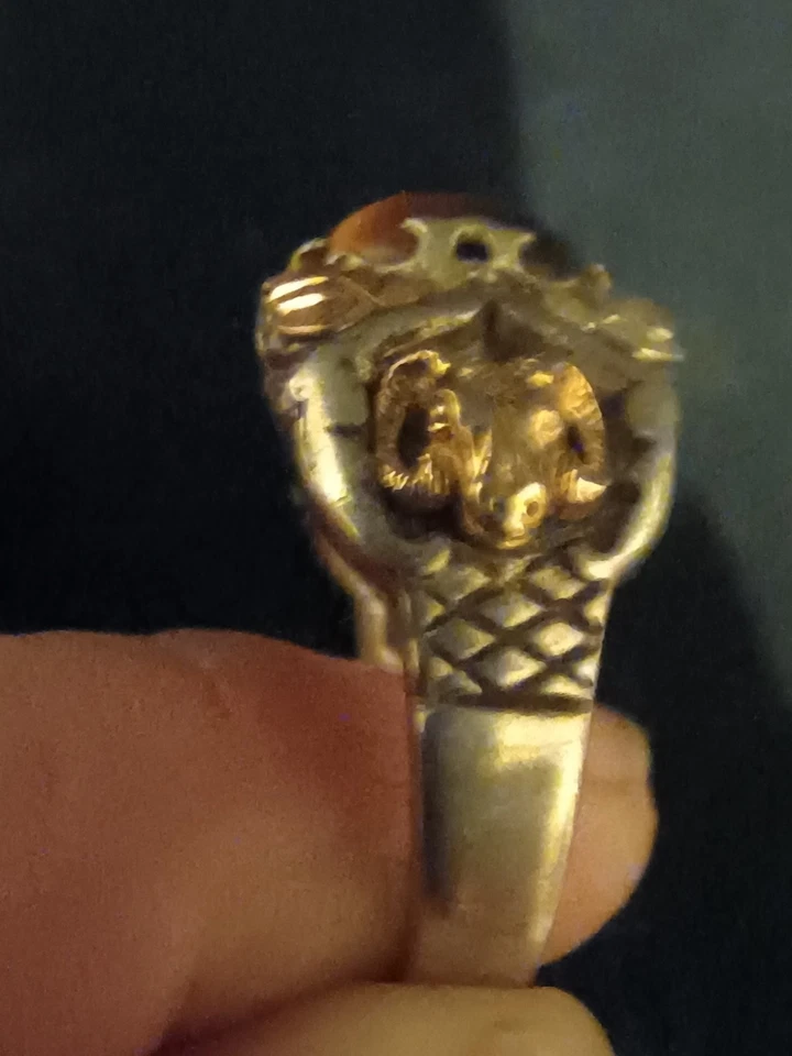 Lg Para Hombres Back Hills Oro Plata Esterlina Oro RamHeads y TriGold Lvs TigersEye Foto 2 de 4