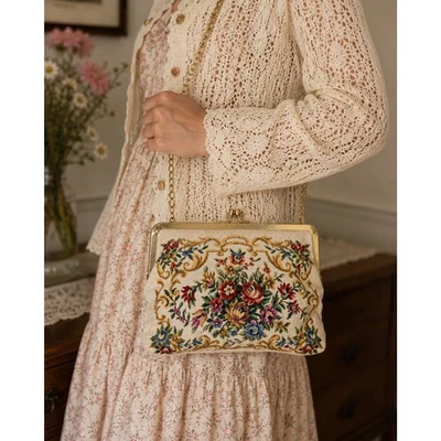 Vintage Walborg Floral Petit Point Tapestry Evening Purse Kiss Lock Handbag - Image 1 of 4