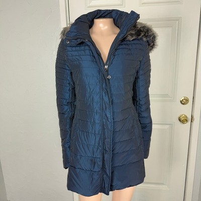 Armani Jeans Women's Jacket 6 Puffer Down Faux fur Hood Quilted Taffeta Coat