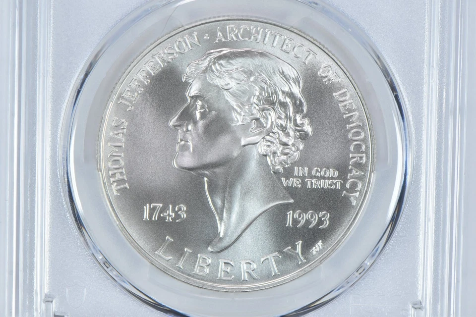 1993-P Jefferson Commemorative Silver Dollar MS70 PCGS Blue Label - Image 3 of 4