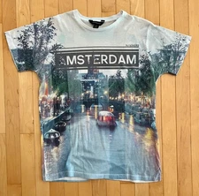 VTG  90s Amsterdam Singel Canal Netherlands All Over Print Full Body T-shirt M