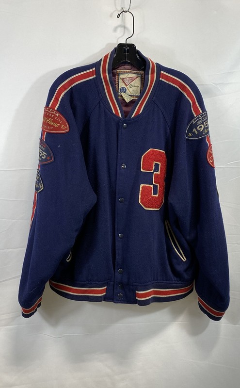 Vintage 90s GAP Varsity Legend Wool Blend Bomber Jacket Patches Navy Sz L