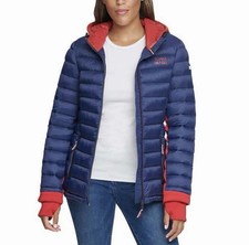 Tommy Hilfiger Womens Packable Hooded Puffer Zip Jacket Size M