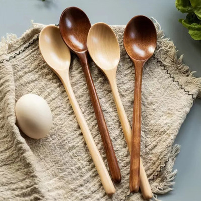2pcs Wooden Spoons Kitchen Cooking Utensils Soup Coffee Tea Honey Spoon Set