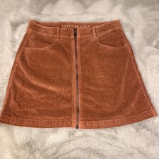 American Eagle Corduroy Mini Skirt Copper Bronze Zip Front Pockets A Line Y2K 8L