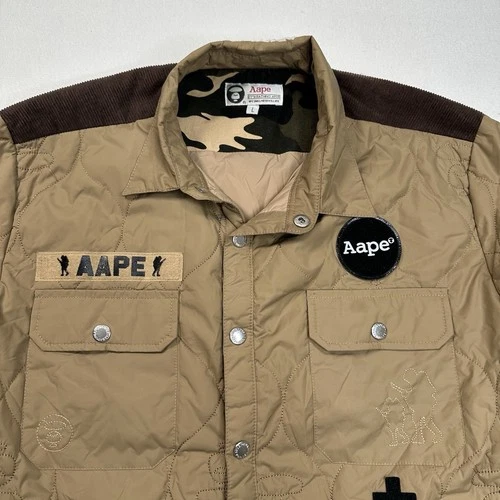 AAPE BY A BATHING APE Quilted Jacket Size Large Patches Military Beige Workwear image 5