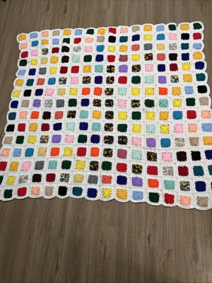 Handmade Granny Square Crochet Afghan Throw Blanket 62 x66  Multicolor Vintage
