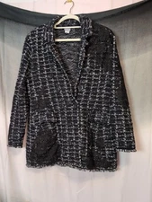 Chico's Woman's Tweed w/ Lace Accents button Front Jacket Work Size 3(400)
