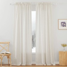 Light Filtering Curtains 84 inches Long, Linen Semi Sheer Curtains for Living...