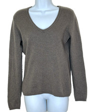 Cashmere Sweater Cocoa Brown Pullover V Neck Luxury 2 Ply Classic Cozy Womens M