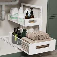 Under Sink Organizer Adjustable Height 2 Tier Bathroom Organizer Pull Out Cabine