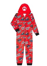 Super Mario Pajamas Union Suit Sz M Child Kart Hooded Zip Costume Footless New