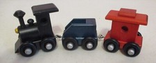 Wooden-Train-3 Cars-Black-Blue Red-8 1/2" Long-As Shown