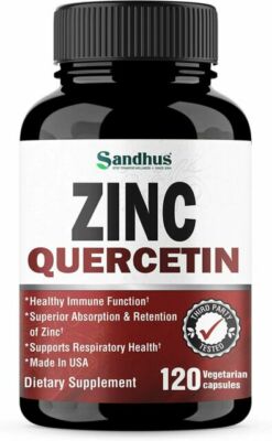 Sandhu's Zinc Quercetin 120 Vegetarian Capsules, Antioxidant Immune Support