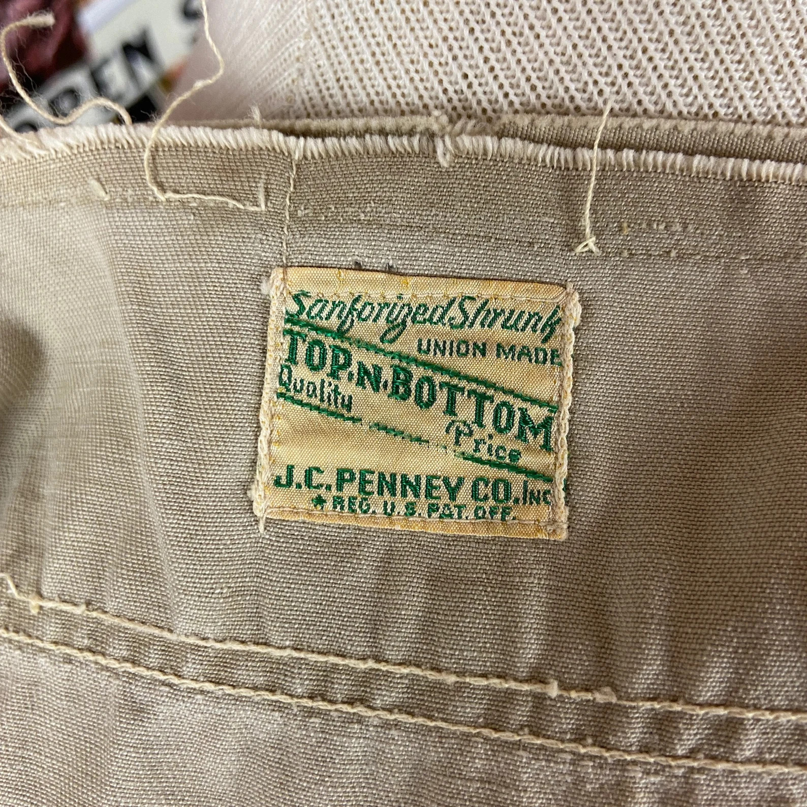 Vtg 40s50s Thrashed JCPenney Khaki Sanforized Twill … Gem