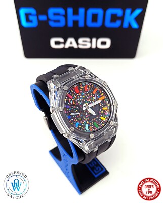 Stunning Casio G-Shock GA-2110HC Crystal CasiOak Custom Painted Rainbow Watch