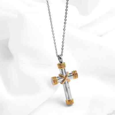 NEW SILVER & GOLD STAINLESS STEEL CROSS PENDANT & 20 INCH BALL CHAIN ...