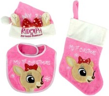 Rudolph The Red Nosed Reindeer Baby's 1st Christmas Stocking Bib  Santa Hat