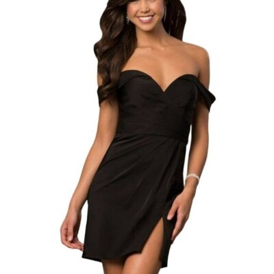 faviana off shoulder dress Faviana Off-the-Shoulder Plunging Cocktail Mini Dress Black Size 6 NWT