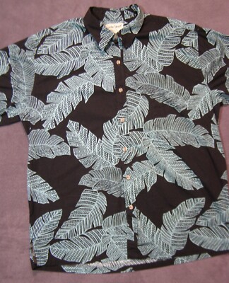 Cooke Street Aloha Shirt Green Monsterea Leaves on Black Background Cotton 2XL