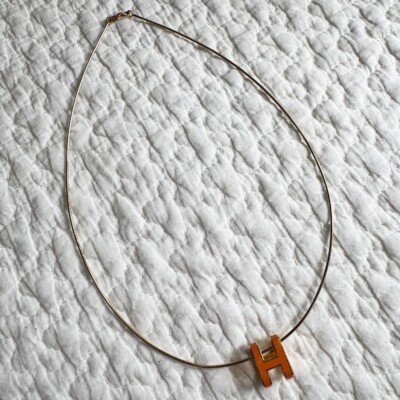 Auth HERMES Pop H Gold Orange Hardware Necklace Used | eBay