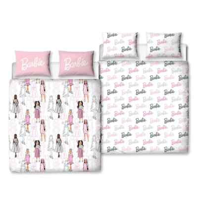 BARBIE 'Figures' Reversible Duvet Cover Bedding Set Pink Super Soft Feel  DOUBLE UK
