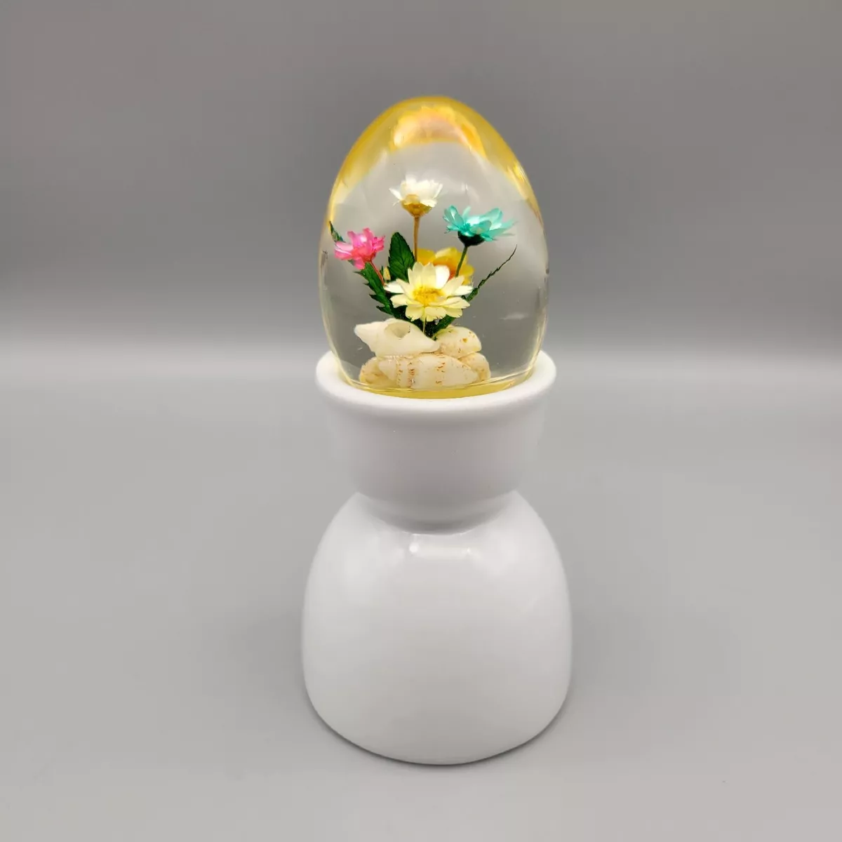 Vintage Acrylic Lucite Decorative Egg In Ceramic Egg Holder Shells ...