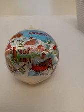 Vintage Mark Alvin 1983 Christmas Silk Satin Snowy Landscape Ornament 3 in