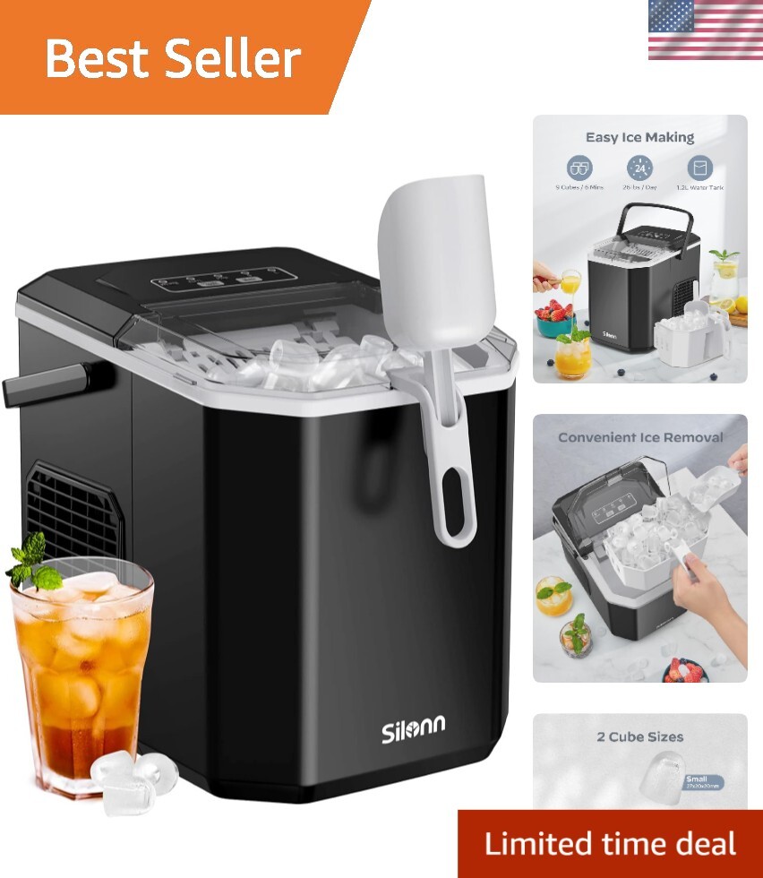 Portable Ice Maker with Carry Handle, Self-Cleaning Function, 9 Cubes in 6 Mins-image