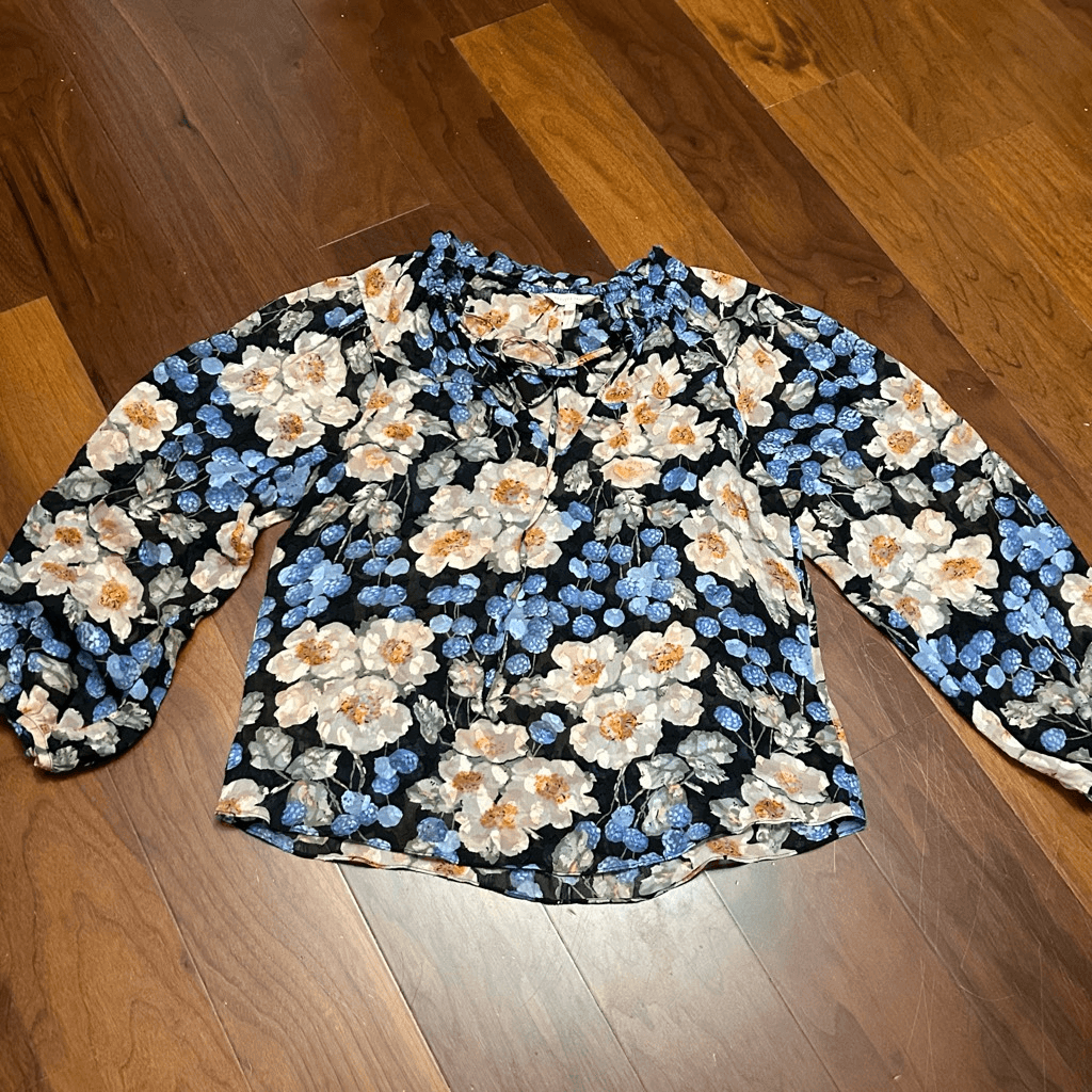 Rebecca Taylor women’s long sleeve blush rose floral silk blend blouse size 8