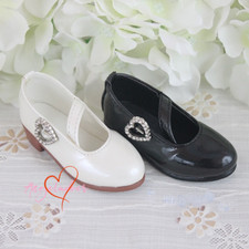 1/4 1/3 BJD Casual Student Leather Flat Shoes Diamond Heart Buckle White/Black