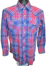 Wrangler SnapUp Western Purple Plaid Lightweight Shirt Mens Size MED 15-15.5 EUC