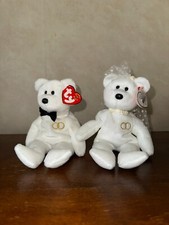 TY beanie baby Mr. and Mrs. bears 2001 wedding white bears tags not filled out