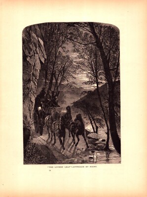 LOVERS' LEAP,  HORSE, CARRIAGE, NORTH CAROLINA Antique original engraving 1874