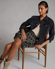 Nwt $198 Dl1961 Anthropologie Vika Trucker Jean Jacket Black Stretch Denim