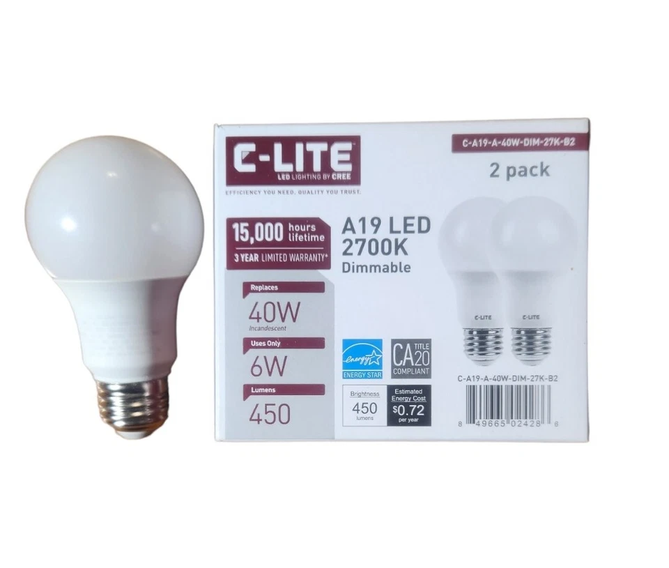 24 Pack Case Dimmable LED LIGHT BULB CREE 40W Replacement A19 Soft White 2700K - Image 4 of 4