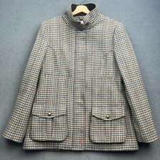 JOULES Field Coat Women UK 16 Houndstooth Jacket Tweed Wool Country Plaid Tartan
