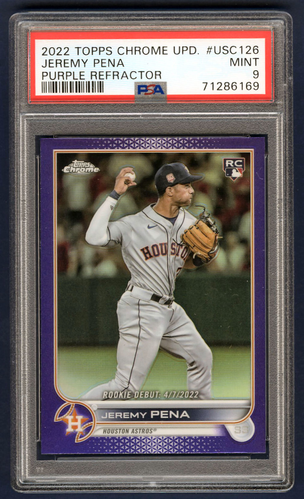 2022 Topps Chrome Update Purple Refractor #USC136 Jeremy Pena RC / PSA 9 Mint SP