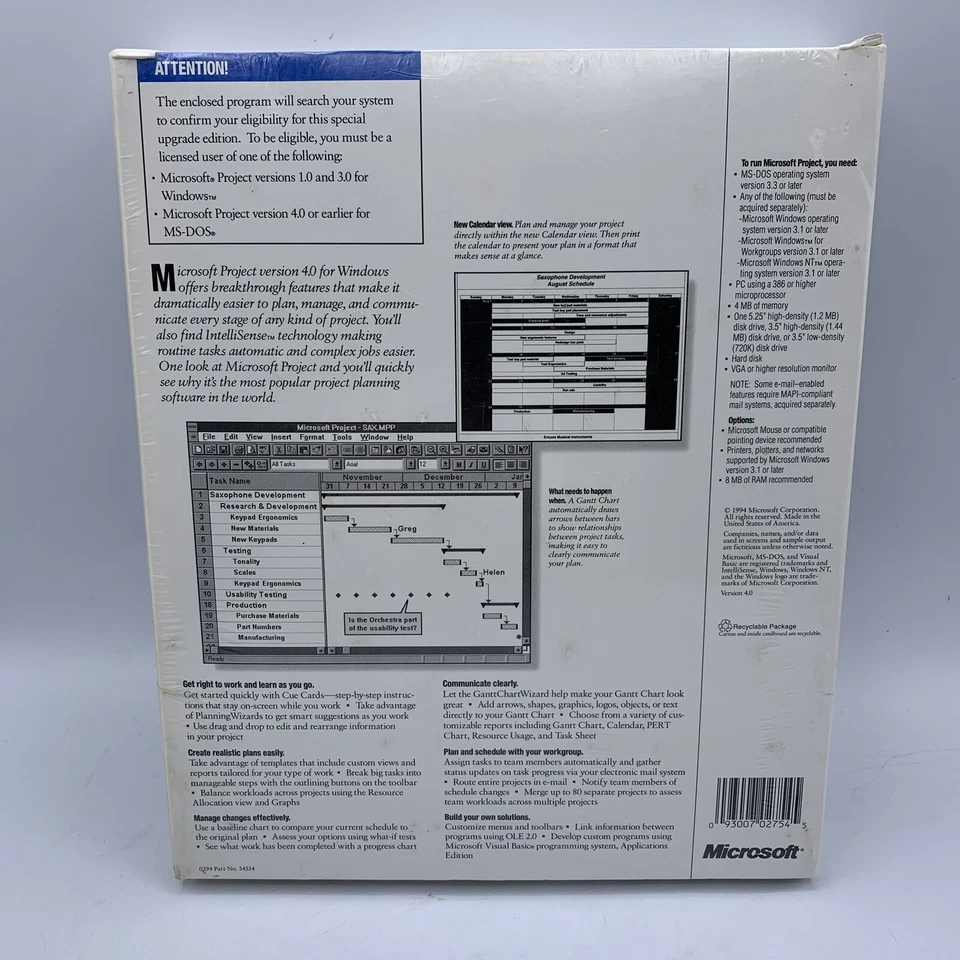 NOS Microsoft Project Upgrade Version 4.0 For Windows 3.5" Disks FACTORY SEALED - Image 2 of 4