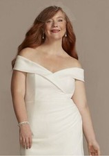 Davids Bridal Womens Short Off Shoulder Cuff Neckline Slimmins Dress Plus Sz 18 