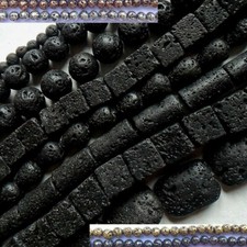 Perles de lave noire: rondes-cubes-gouttes-plaquées... pierres naturelles