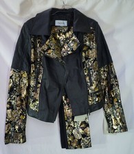 Leder Hosenanzug 36 schwarz gold HEINE Blumen Lederjacke Lederhose festlich 