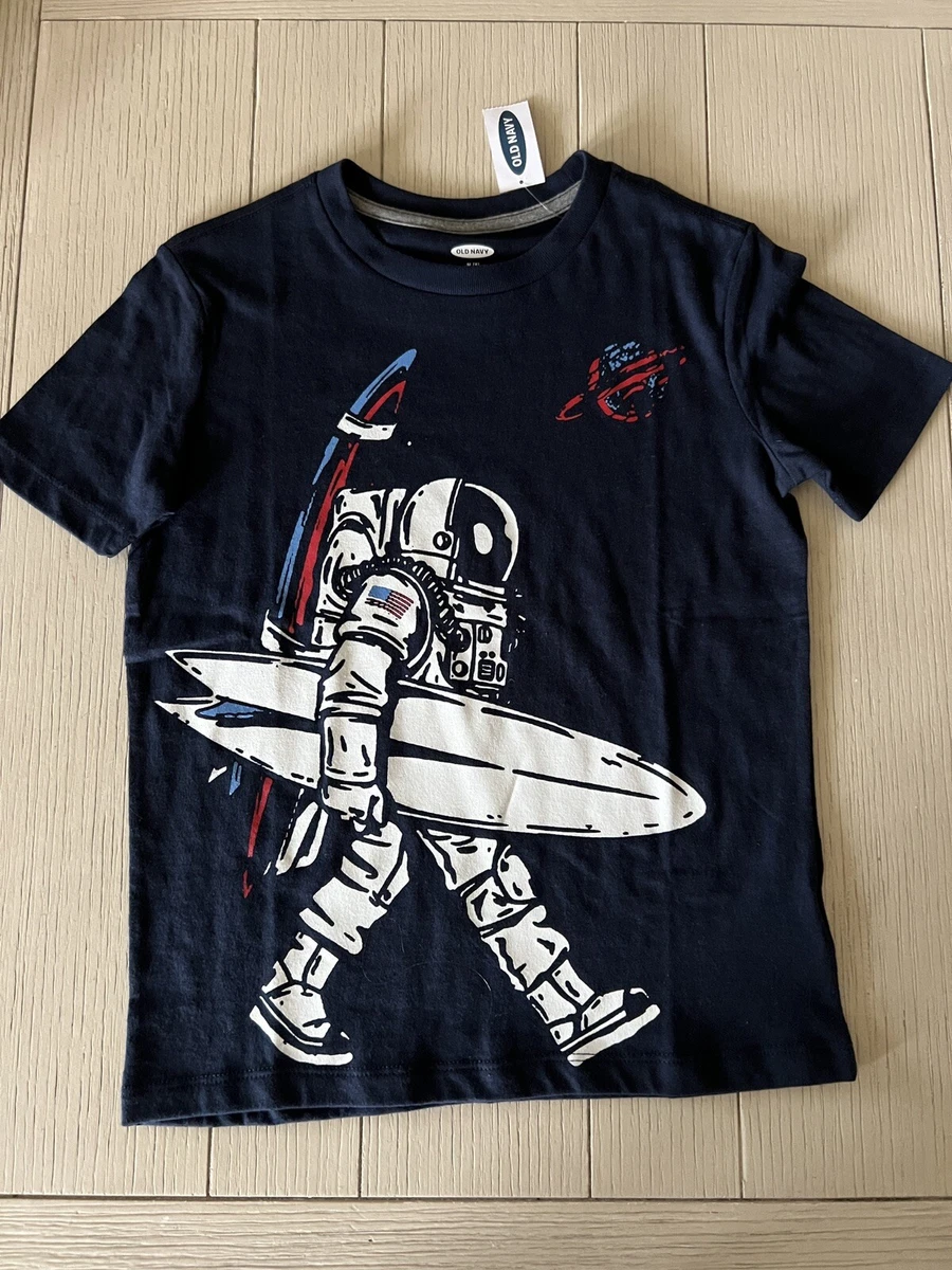 NWT Old Navy Boys Medium 8 Astronaut Surfer Patriotic T shirt Navy Blue