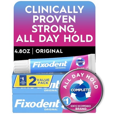 Adhesive Cream Original, All Day Hold for Fulls and Partials, 2.4 oz - 2 Pack